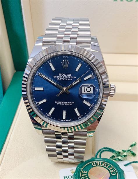 rolex datejust 41 blue dial 2024|rolex datejust 41 smooth bezel.